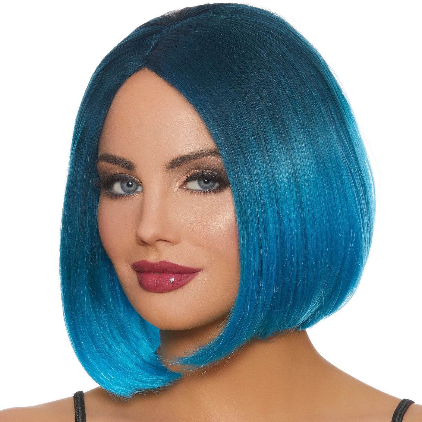 Blue bob wig no bangs cheap